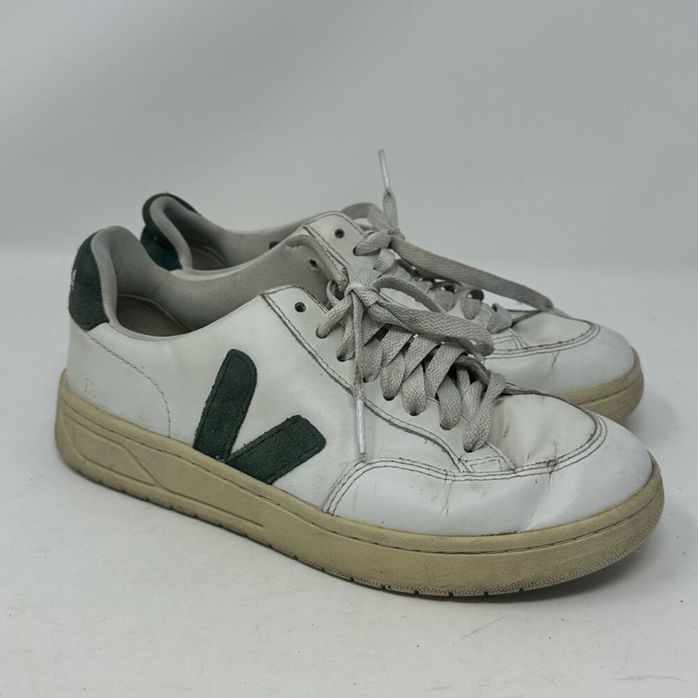 Veja V-12 White Cyprus Low Top Sneakers Size 5 Womens Leather Shoes Green